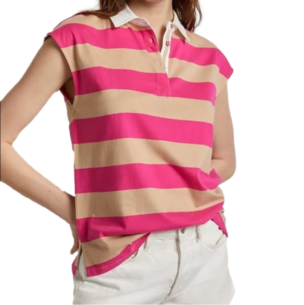 NWT! Anthropologie Women's Maeve Porter Polo Stripe Sleeveless Top‎ Pink/Tan